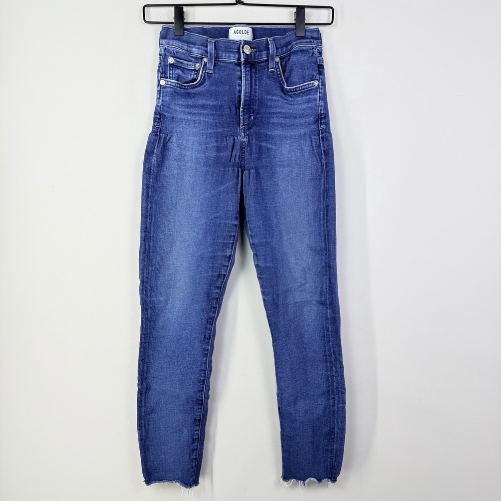 AGOLDE Sophie Crop Jeans Womens High Rise Raw Hem Medium‎ Wash Made USA